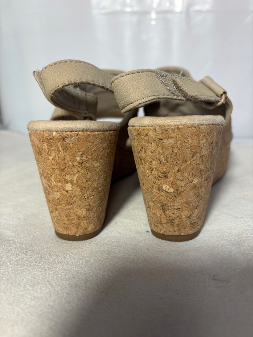 Clarks Taupe Leather Cork Slingback Wedges - Picture 3 of 12